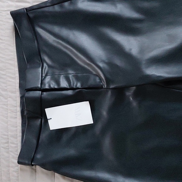 ZARA FAUX LEATHER FLARE TROUSERS - Picture 4 of 12